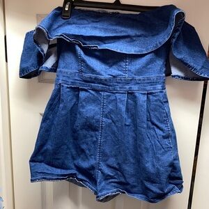 Denim Romper Off the Shoulder size small